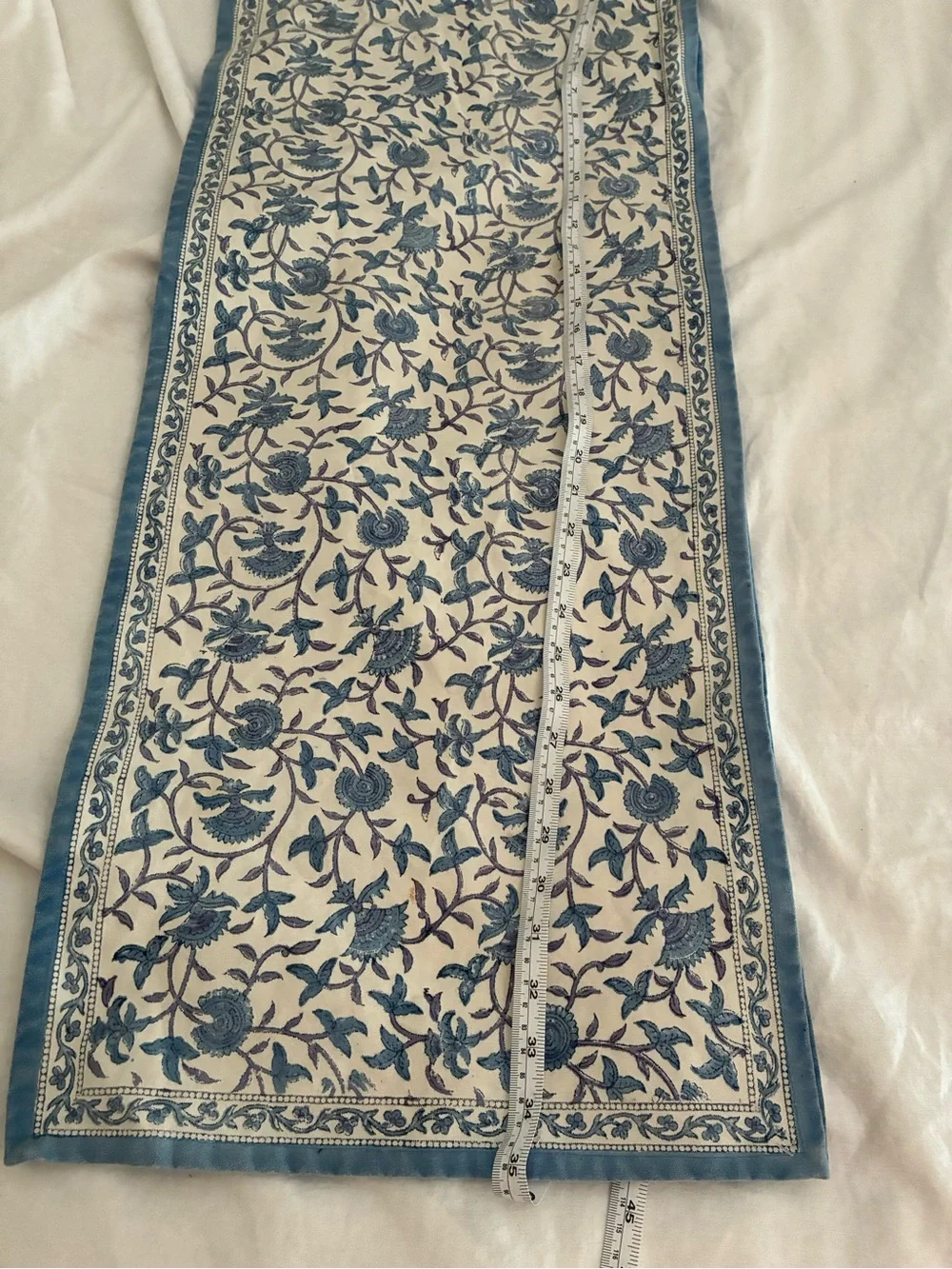 Cotton Canvas Floral Blue & Cream Table Runner